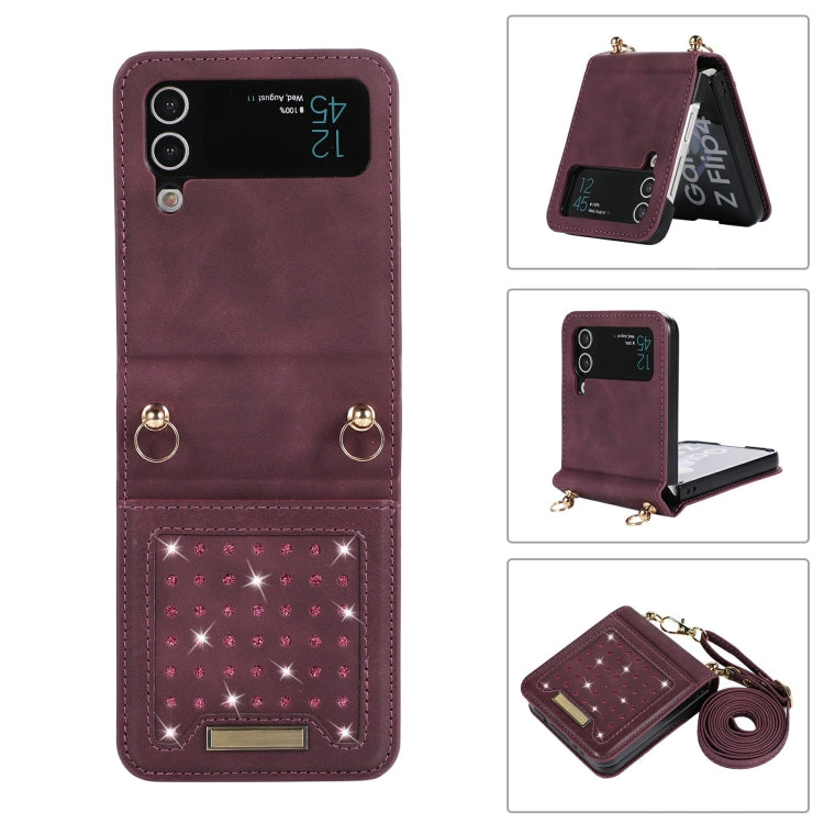 For Samsung Galaxy Z Flip3 5G Three-fold RFID Leather Phone Case with Lanyard