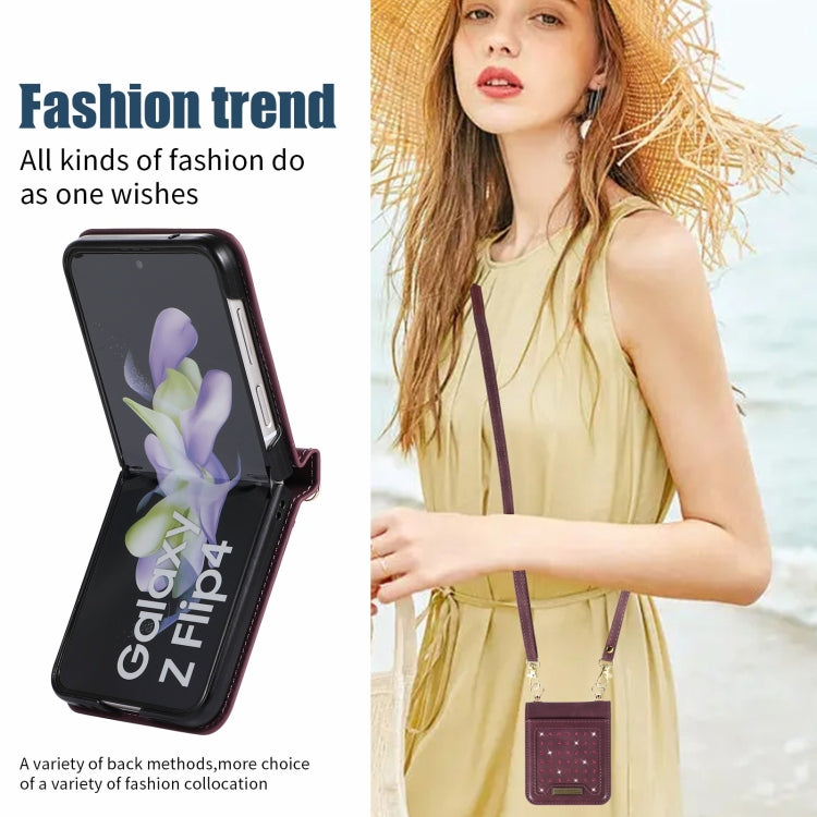 For Samsung Galaxy Z Flip3 5G Three-fold RFID Leather Phone Case with Lanyard