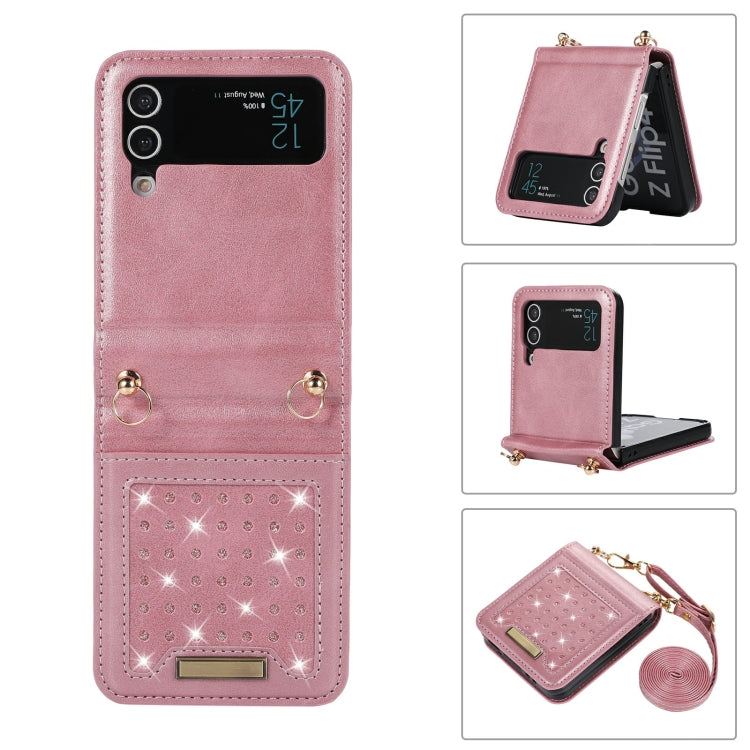 For Samsung Galaxy Z Flip3 5G Three-fold RFID Leather Phone Case with Lanyard