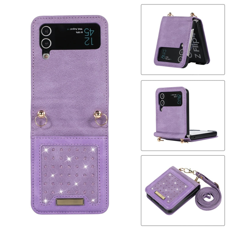 For Samsung Galaxy Z Flip3 5G Three-fold RFID Leather Phone Case with Lanyard