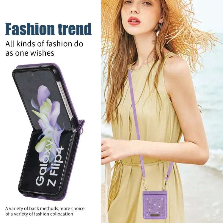 For Samsung Galaxy Z Flip3 5G Three-fold RFID Leather Phone Case with Lanyard