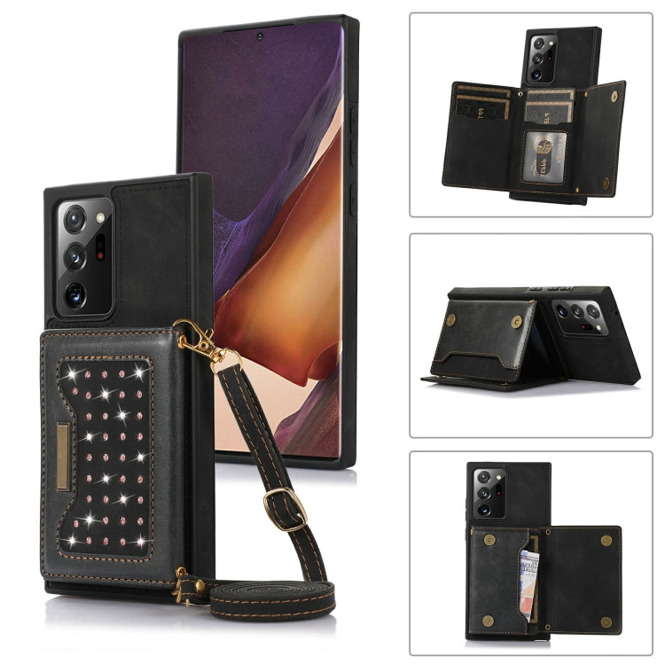 For Samsung Galaxy Note20 Ultra Three-fold RFID Leather Phone Case with Lanyard