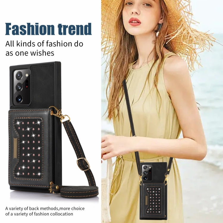 For Samsung Galaxy Note20 Ultra Three-fold RFID Leather Phone Case with Lanyard