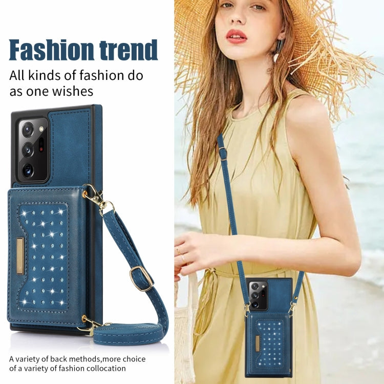 For Samsung Galaxy Note20 Ultra Three-fold RFID Leather Phone Case with Lanyard