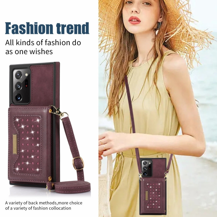 For Samsung Galaxy Note20 Ultra Three-fold RFID Leather Phone Case with Lanyard