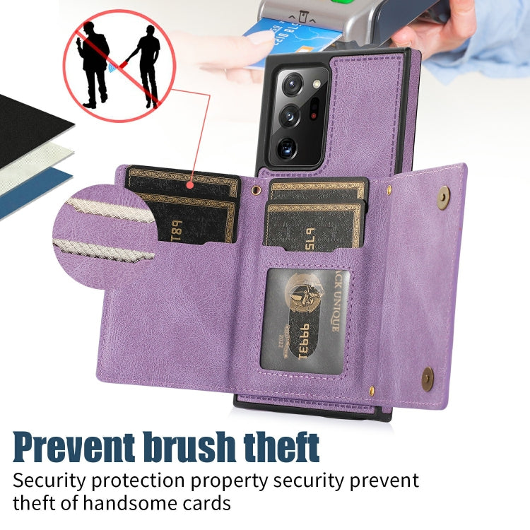 For Samsung Galaxy Note20 Ultra Three-fold RFID Leather Phone Case with Lanyard