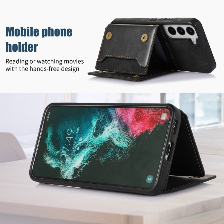 For Samsung Galaxy S21 Three-fold RFID Leather Phone Case with Lanyard
