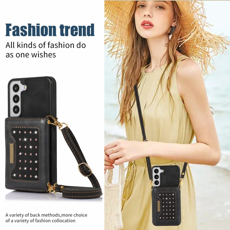 For Samsung Galaxy S21 Three-fold RFID Leather Phone Case with Lanyard