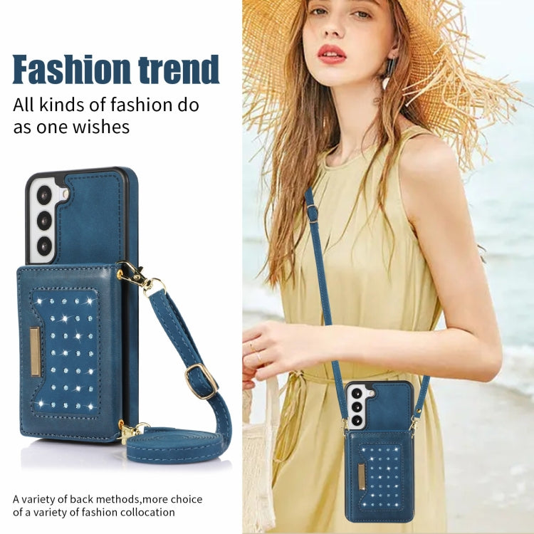 For Samsung Galaxy S21 Three-fold RFID Leather Phone Case with Lanyard
