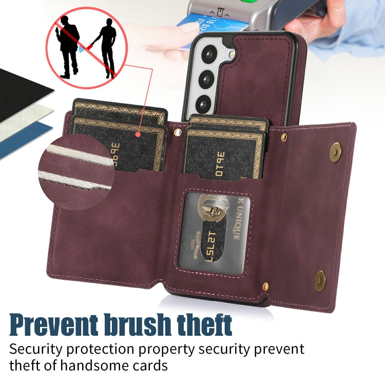 For Samsung Galaxy S21 Three-fold RFID Leather Phone Case with Lanyard