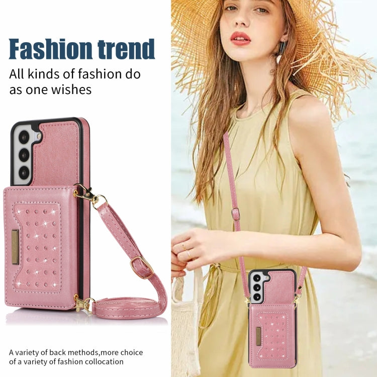 For Samsung Galaxy S21 Three-fold RFID Leather Phone Case with Lanyard