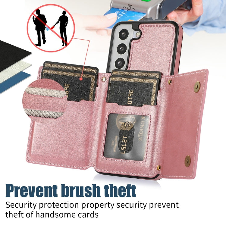 For Samsung Galaxy S21 Three-fold RFID Leather Phone Case with Lanyard