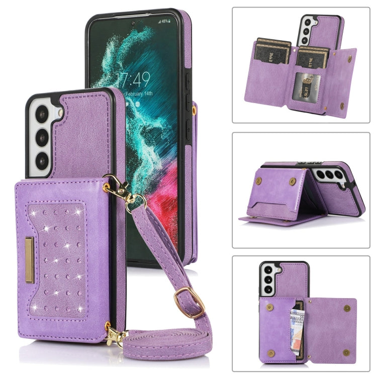 For Samsung Galaxy S21 Three-fold RFID Leather Phone Case with Lanyard