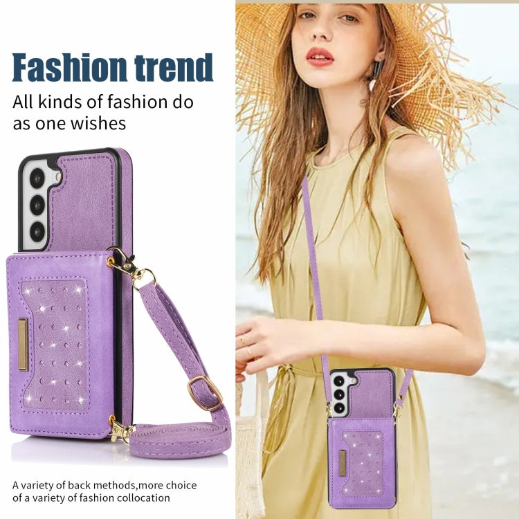 For Samsung Galaxy S21 Three-fold RFID Leather Phone Case with Lanyard