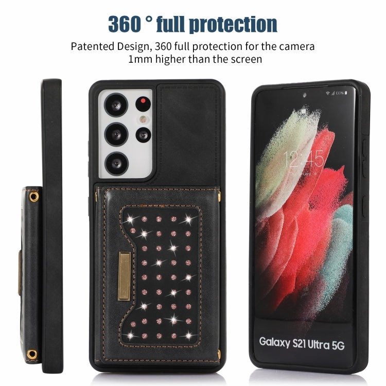 For Samsung Galaxy S21 Ultra Three-fold RFID Leather Phone Case with Lanyard