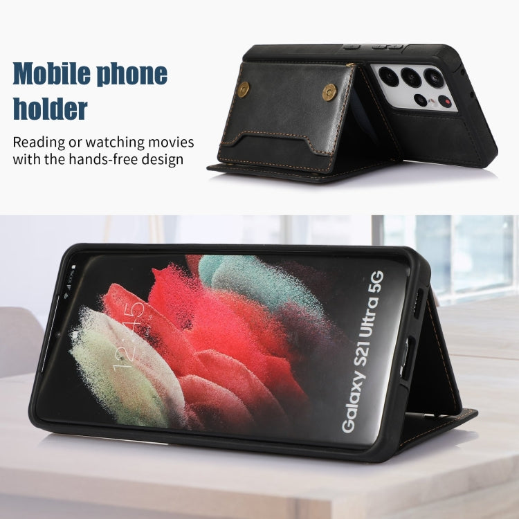 For Samsung Galaxy S21 Ultra Three-fold RFID Leather Phone Case with Lanyard