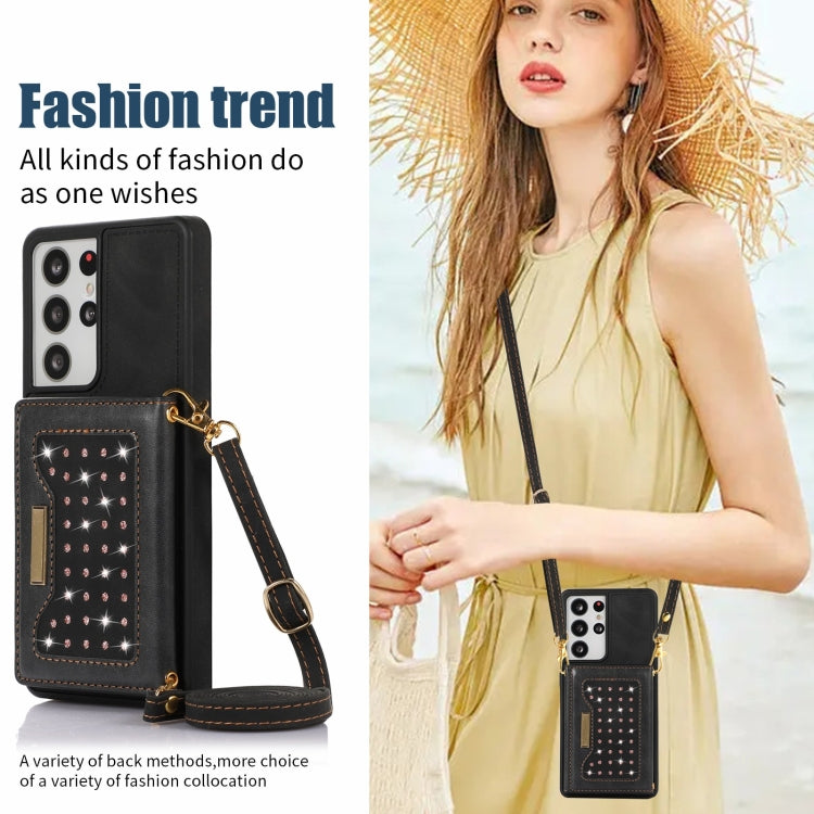 For Samsung Galaxy S21 Ultra Three-fold RFID Leather Phone Case with Lanyard