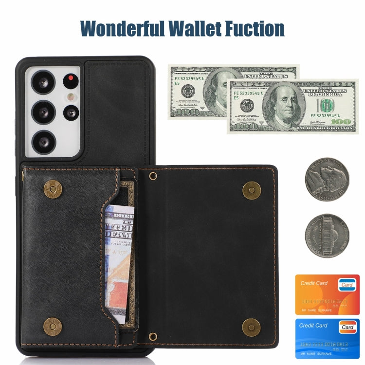 For Samsung Galaxy S21 Ultra Three-fold RFID Leather Phone Case with Lanyard