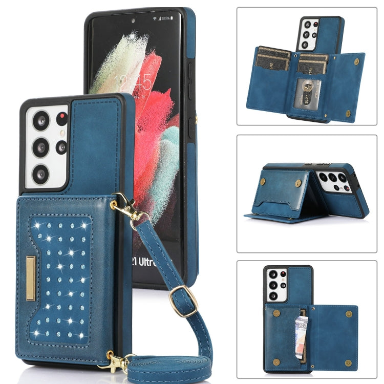 For Samsung Galaxy S21 Ultra Three-fold RFID Leather Phone Case with Lanyard