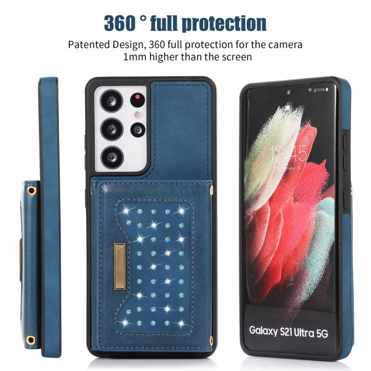 For Samsung Galaxy S21 Ultra Three-fold RFID Leather Phone Case with Lanyard