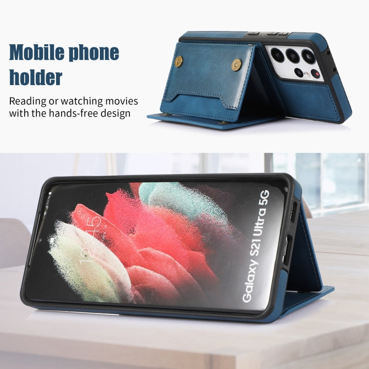 For Samsung Galaxy S21 Ultra Three-fold RFID Leather Phone Case with Lanyard