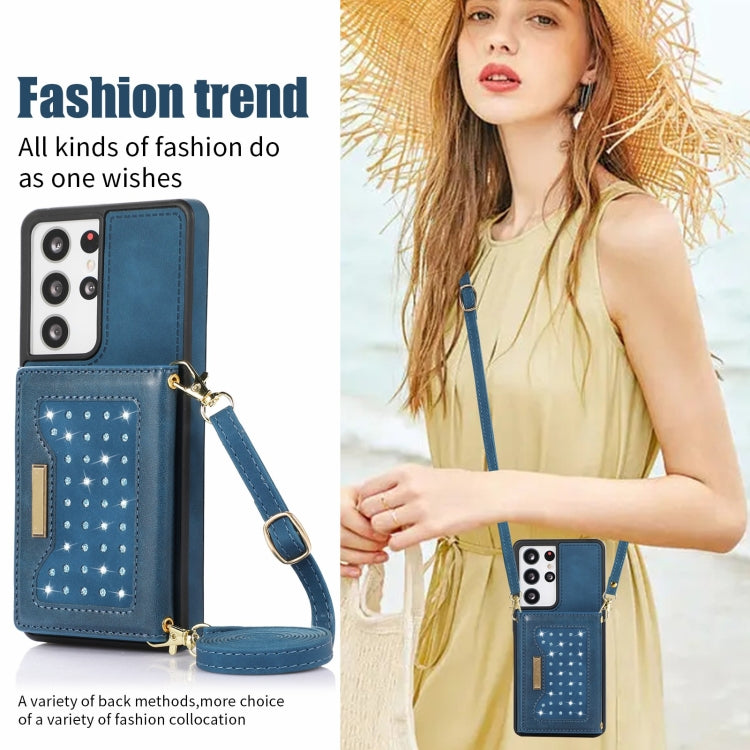 For Samsung Galaxy S21 Ultra Three-fold RFID Leather Phone Case with Lanyard