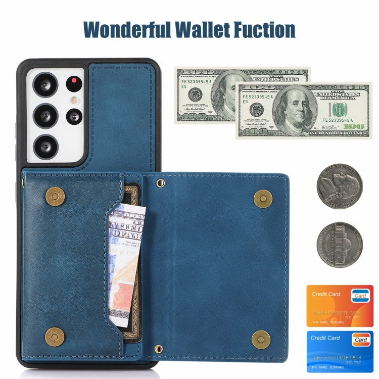 For Samsung Galaxy S21 Ultra Three-fold RFID Leather Phone Case with Lanyard