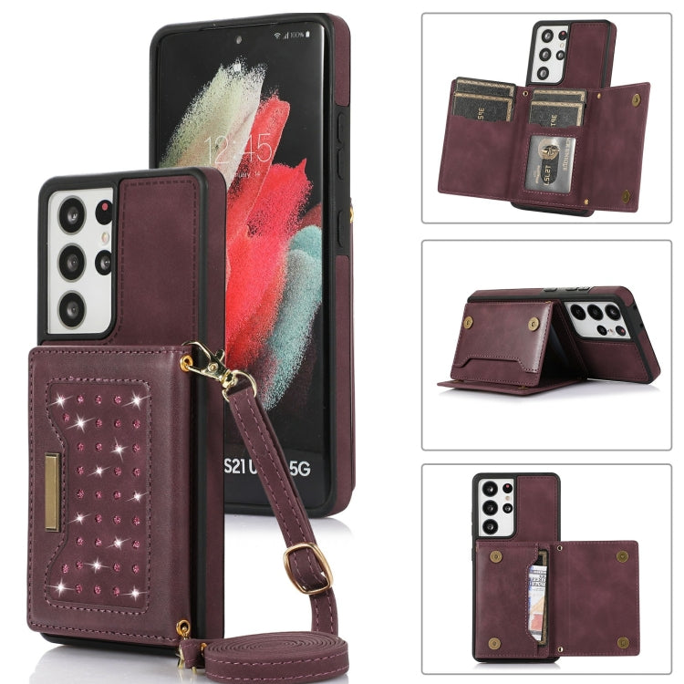 For Samsung Galaxy S21 Ultra Three-fold RFID Leather Phone Case with Lanyard