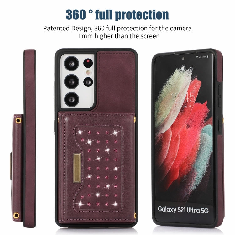 For Samsung Galaxy S21 Ultra Three-fold RFID Leather Phone Case with Lanyard