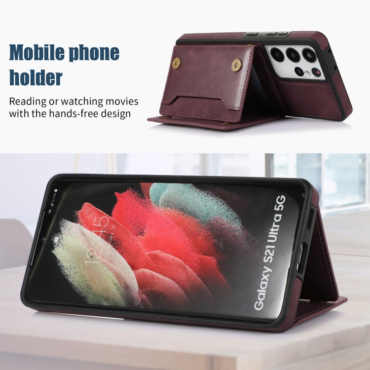 For Samsung Galaxy S21 Ultra Three-fold RFID Leather Phone Case with Lanyard