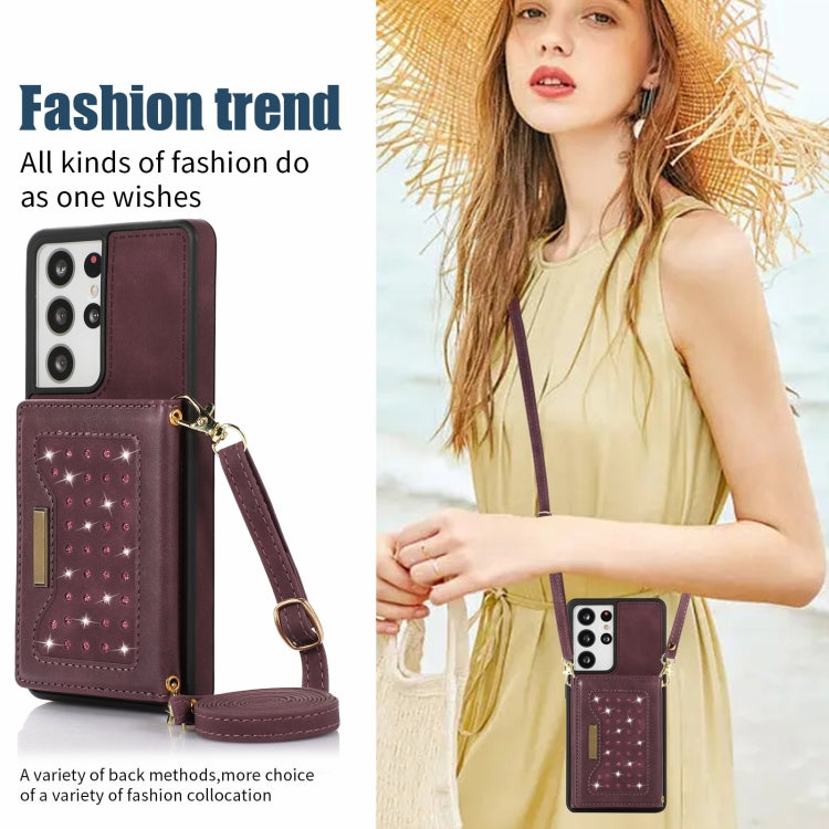 For Samsung Galaxy S21 Ultra Three-fold RFID Leather Phone Case with Lanyard