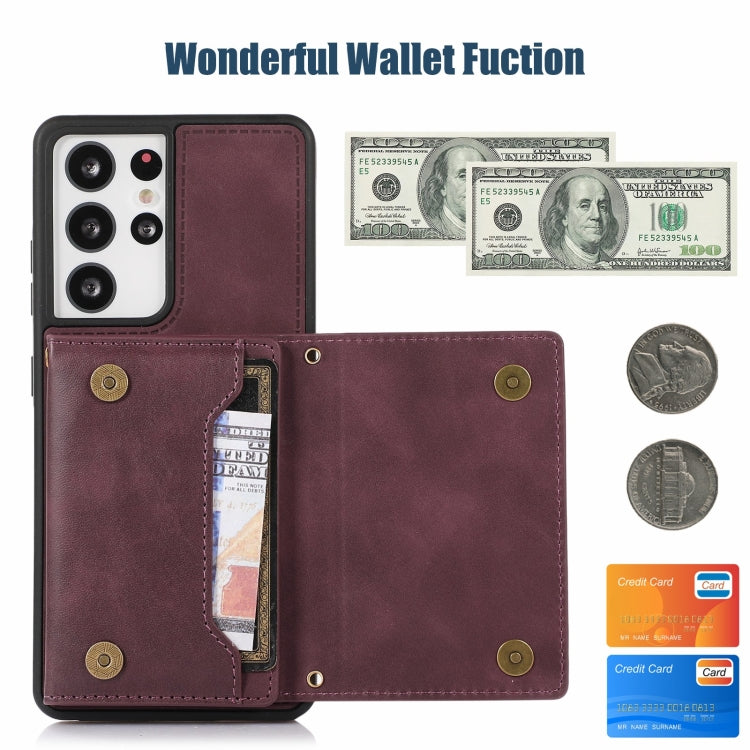 For Samsung Galaxy S21 Ultra Three-fold RFID Leather Phone Case with Lanyard