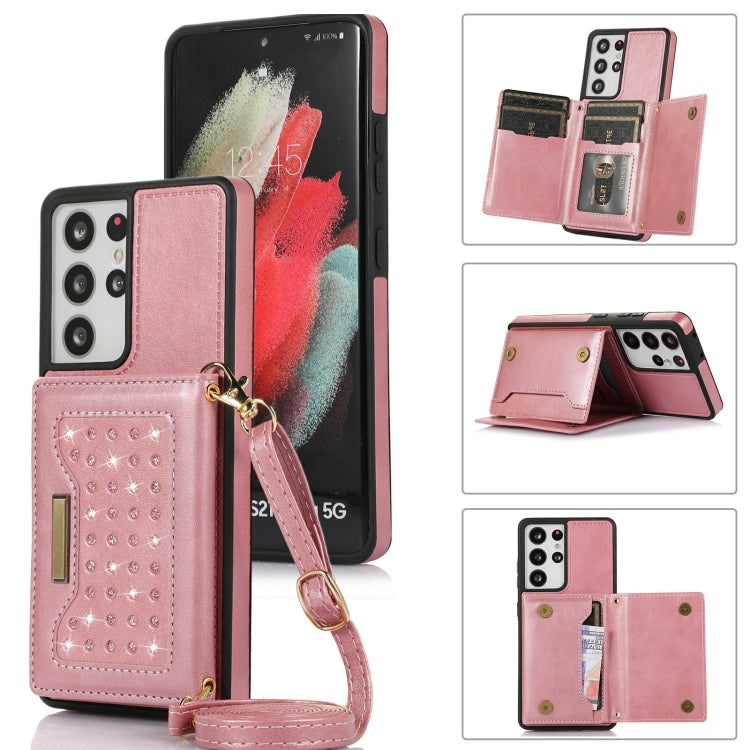 For Samsung Galaxy S21 Ultra Three-fold RFID Leather Phone Case with Lanyard