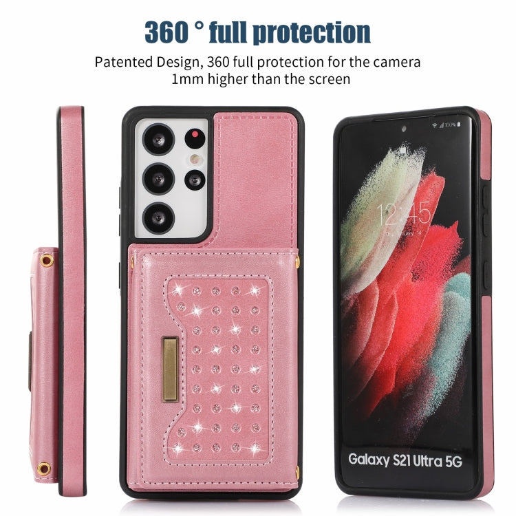 For Samsung Galaxy S21 Ultra Three-fold RFID Leather Phone Case with Lanyard