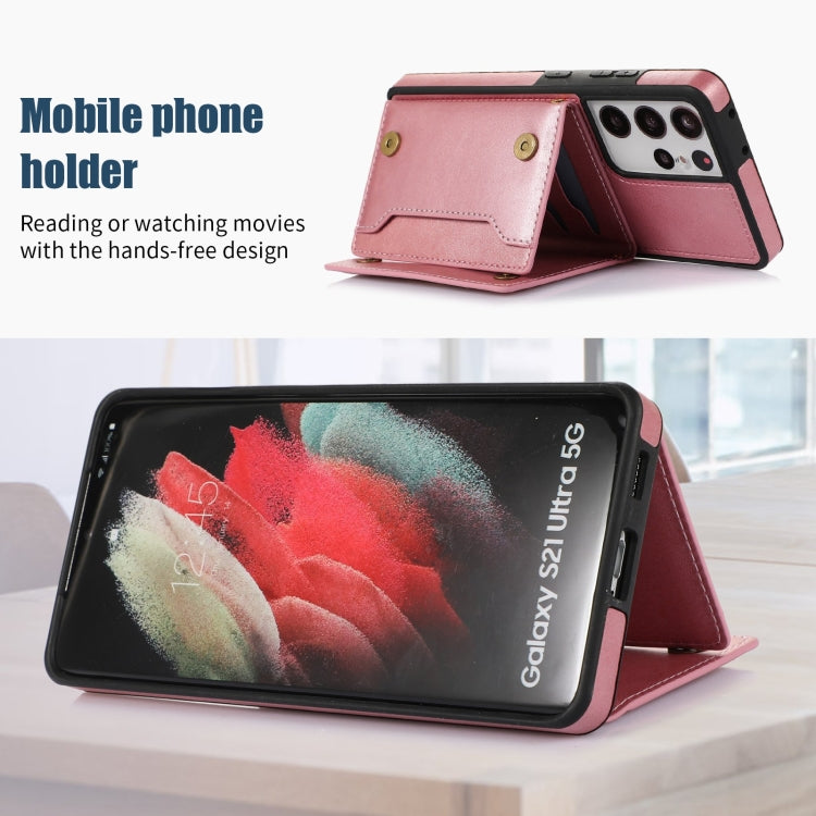 For Samsung Galaxy S21 Ultra Three-fold RFID Leather Phone Case with Lanyard