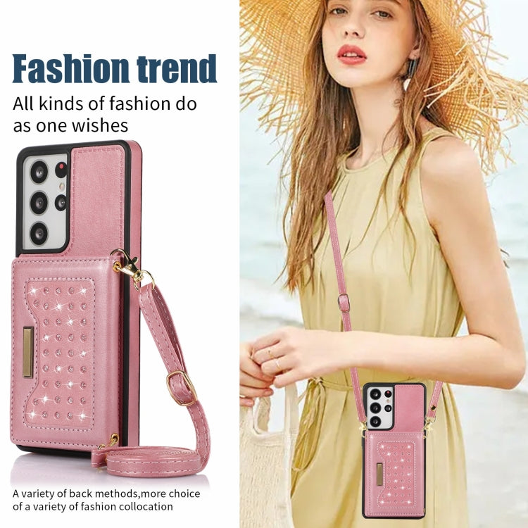 For Samsung Galaxy S21 Ultra Three-fold RFID Leather Phone Case with Lanyard