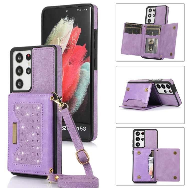 For Samsung Galaxy S21 Ultra Three-fold RFID Leather Phone Case with Lanyard