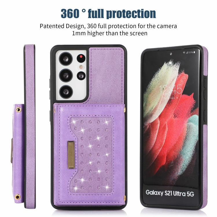 For Samsung Galaxy S21 Ultra Three-fold RFID Leather Phone Case with Lanyard