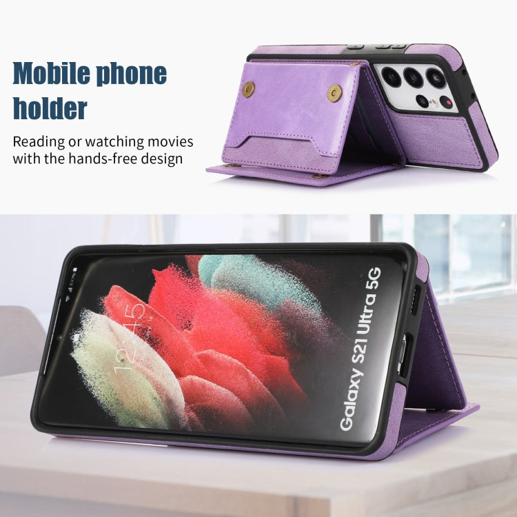 For Samsung Galaxy S21 Ultra Three-fold RFID Leather Phone Case with Lanyard