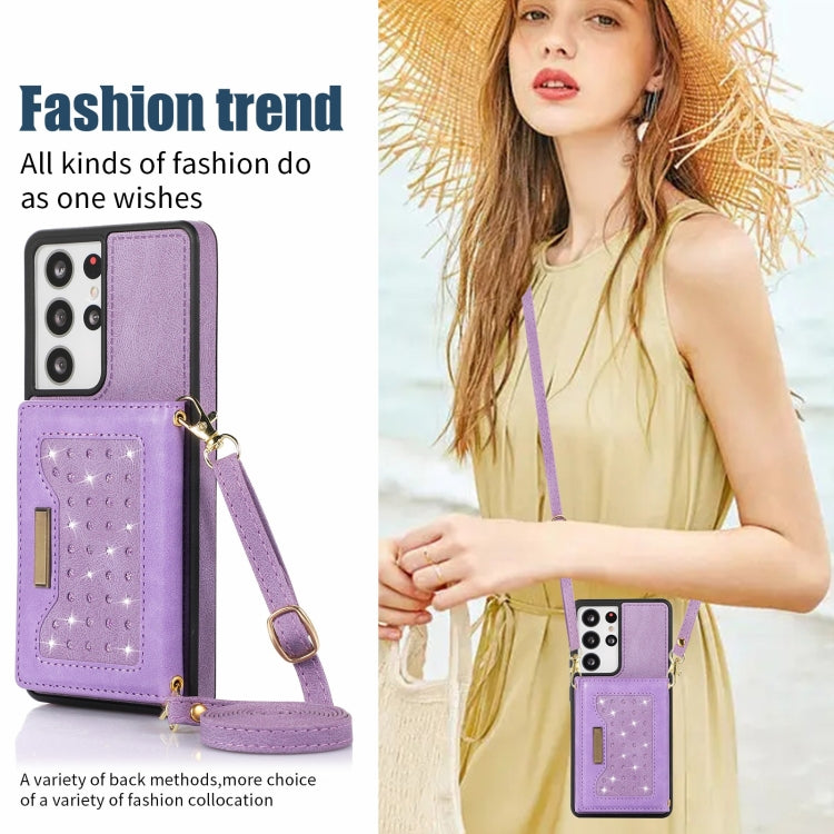 For Samsung Galaxy S21 Ultra Three-fold RFID Leather Phone Case with Lanyard
