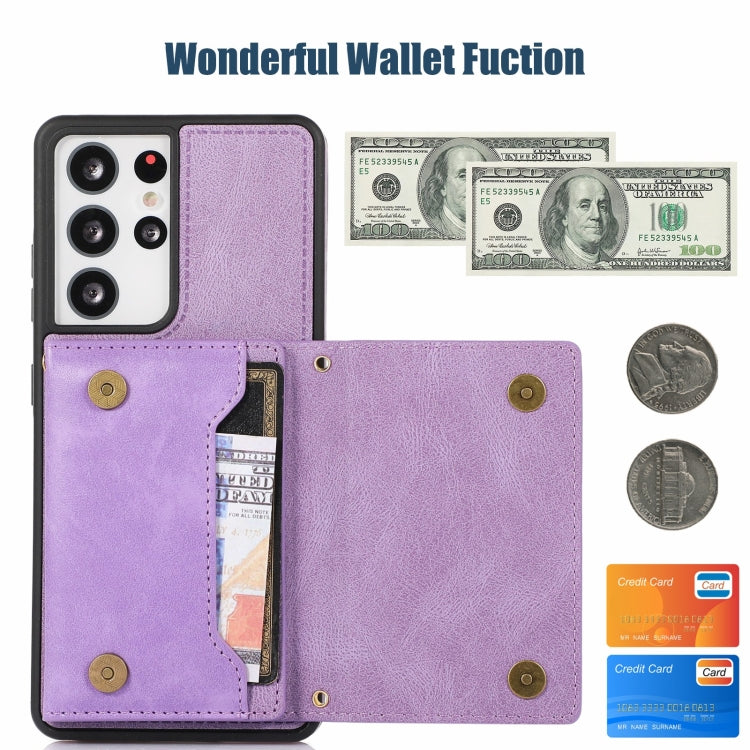 For Samsung Galaxy S21 Ultra Three-fold RFID Leather Phone Case with Lanyard