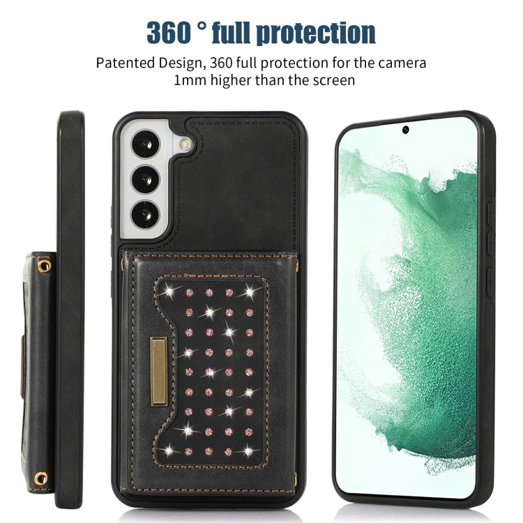 For Samsung Galaxy S22+ Three-fold RFID Leather Phone Case with Lanyard