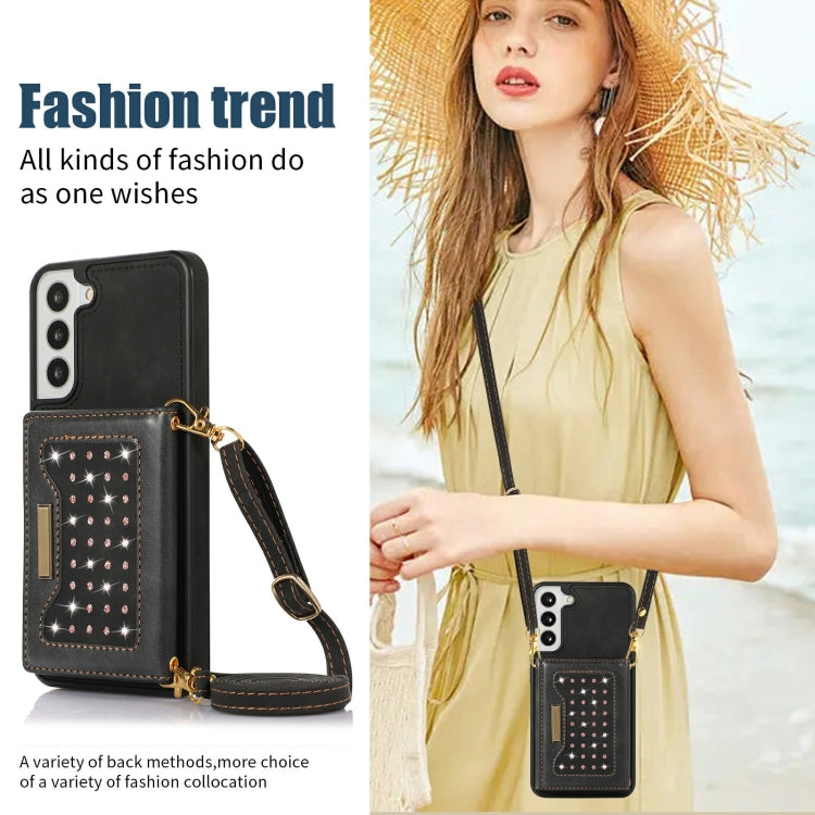 For Samsung Galaxy S22+ Three-fold RFID Leather Phone Case with Lanyard