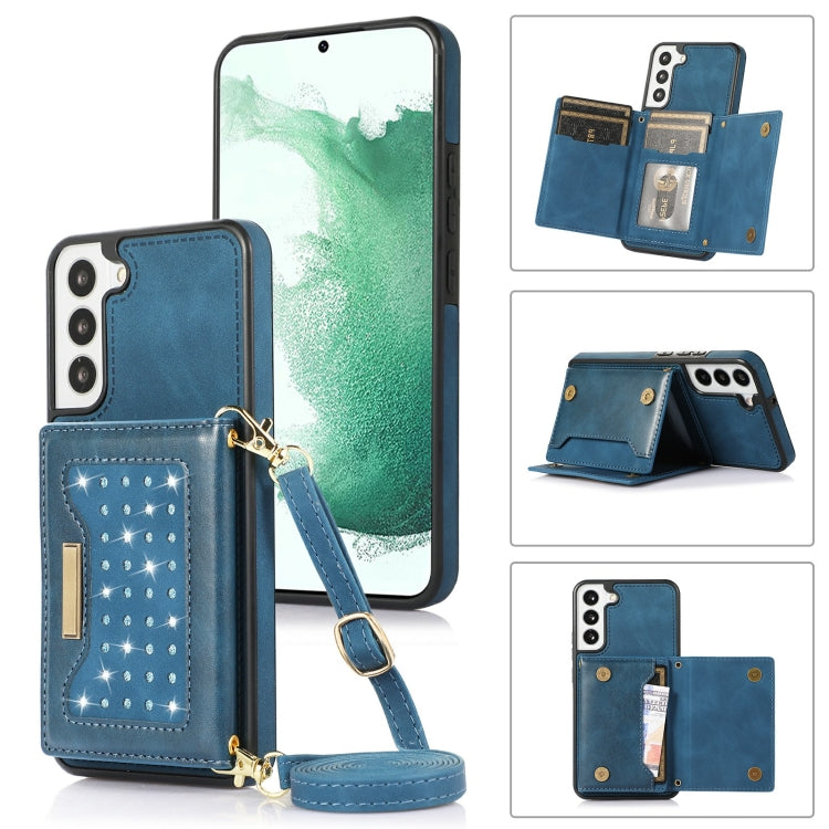 For Samsung Galaxy S22+ Three-fold RFID Leather Phone Case with Lanyard