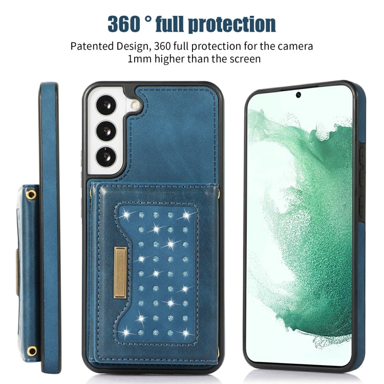 For Samsung Galaxy S22+ Three-fold RFID Leather Phone Case with Lanyard