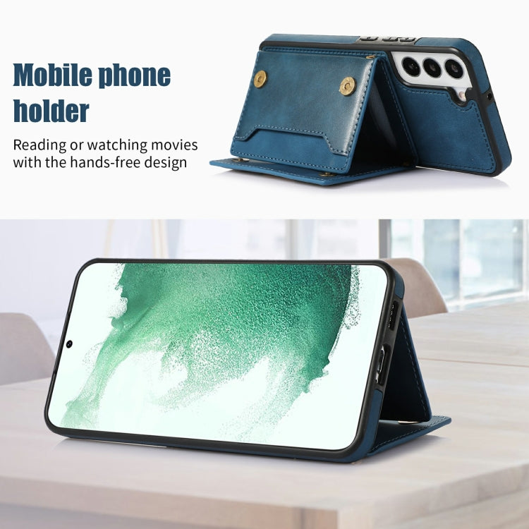 For Samsung Galaxy S22+ Three-fold RFID Leather Phone Case with Lanyard