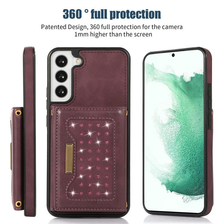For Samsung Galaxy S22+ Three-fold RFID Leather Phone Case with Lanyard