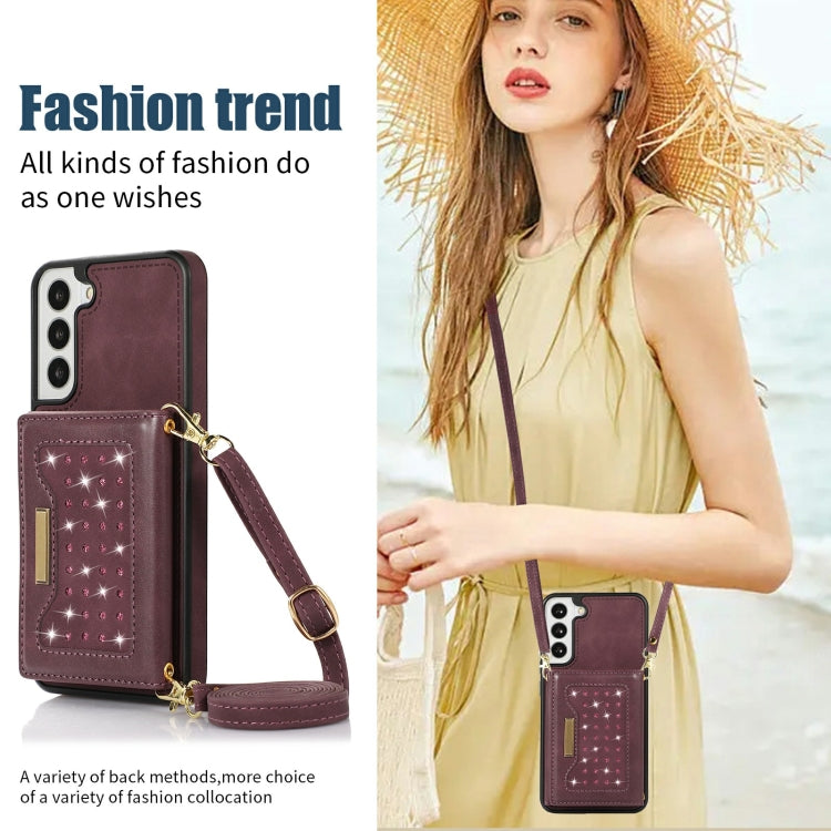 For Samsung Galaxy S22+ Three-fold RFID Leather Phone Case with Lanyard