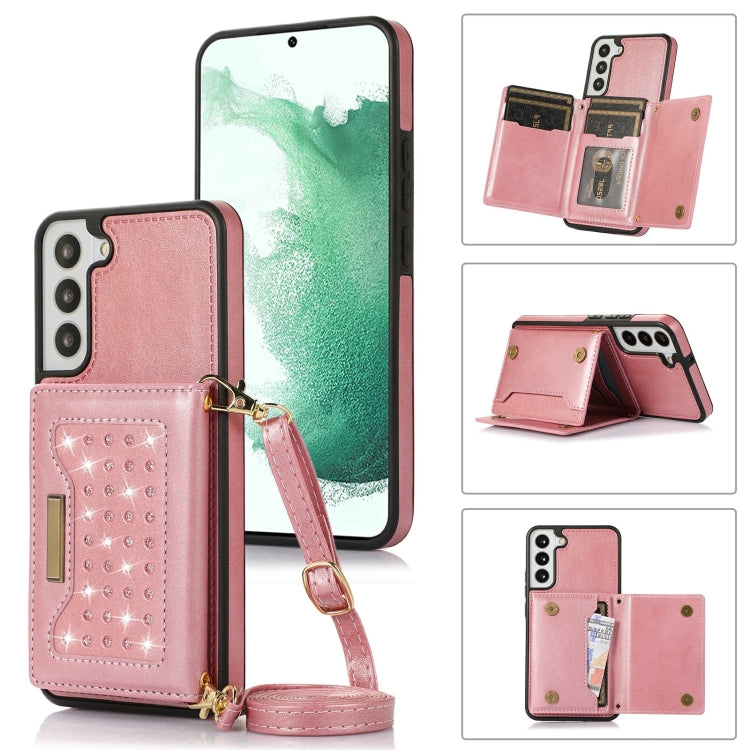 For Samsung Galaxy S22+ Three-fold RFID Leather Phone Case with Lanyard