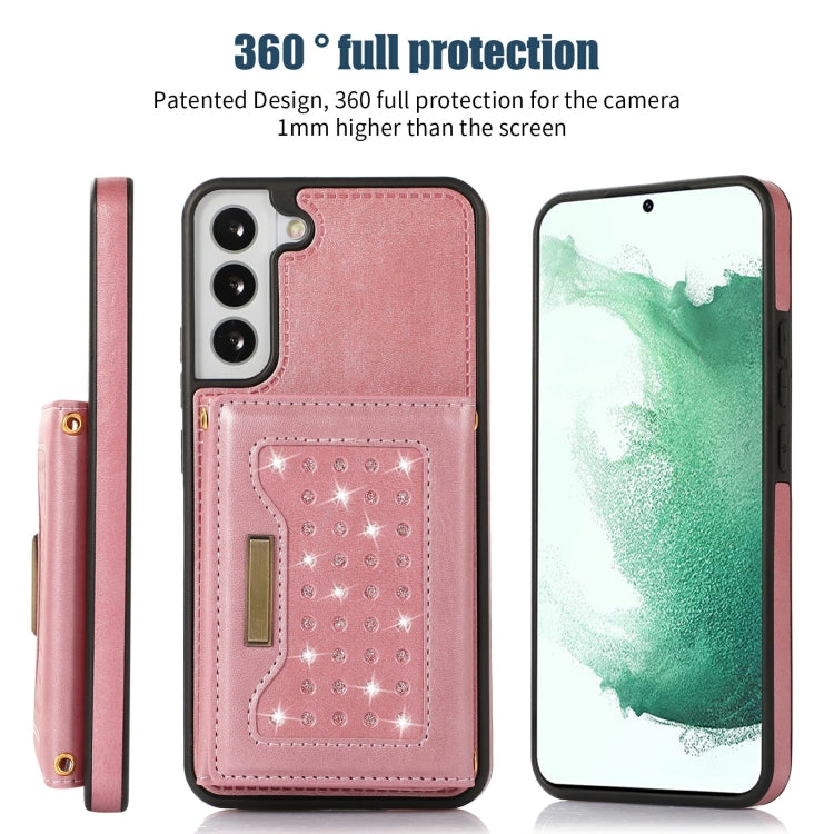 For Samsung Galaxy S22+ Three-fold RFID Leather Phone Case with Lanyard